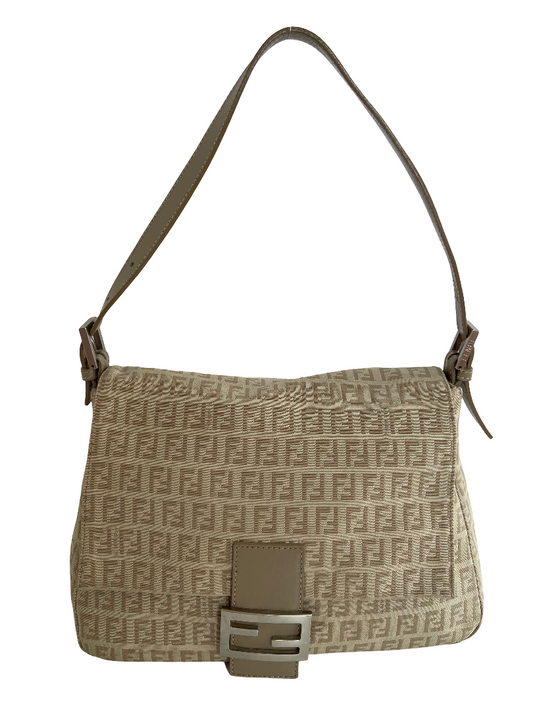 Fendi Jacquard Mamma Baguette Brown White Beige Cream