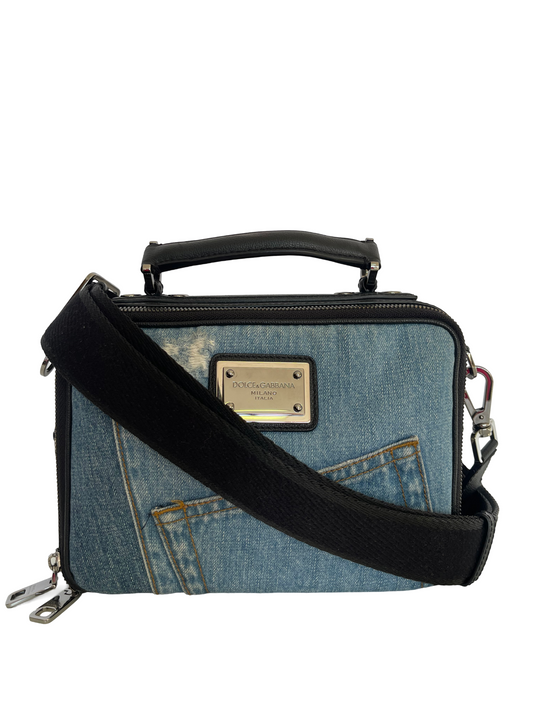 Dolce Gabbana Blue Jean Logo Detailed Unisex Denim Bag