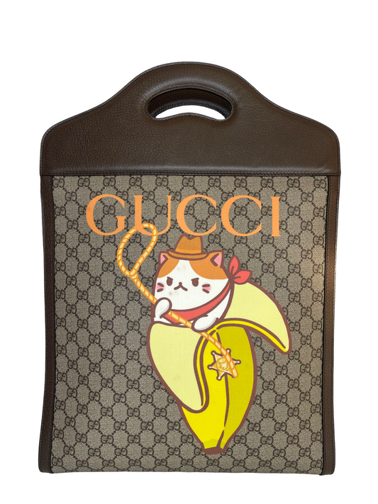 Gucci X BNF GG Supreme Bananya Print Top Slip Handle Bag