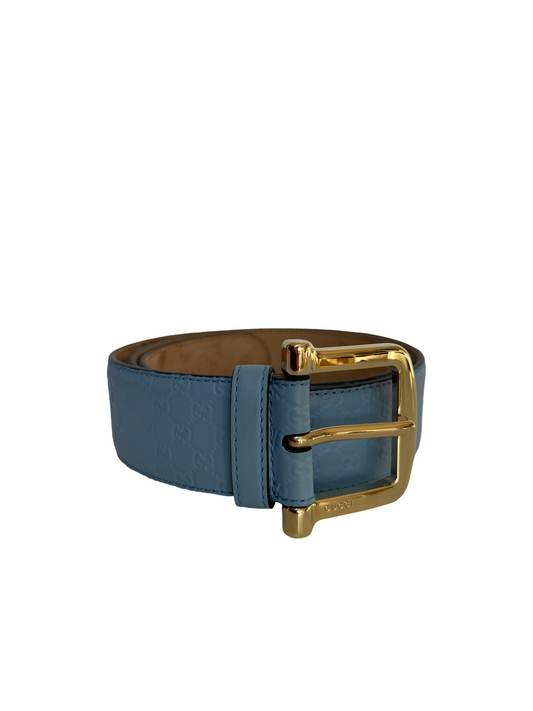 Gucci Blue Leather Microguccissima Belt 90