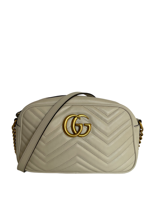 Gucci White Leather GG Marmont Matelassé Crossbody Bag