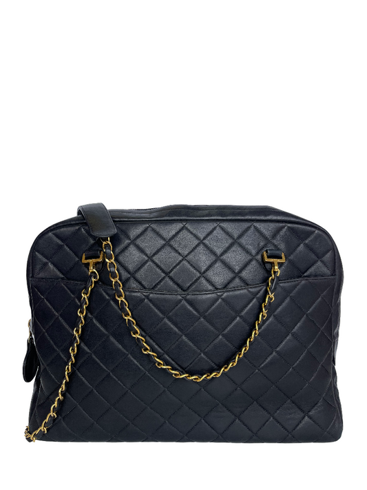 Chanel Vintage Black Matelassé Lambskin Shoulder Bag