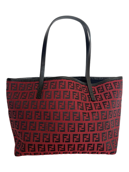 Fendi Zucchino Canvas Mini Roll Tote with Pouch Red Black