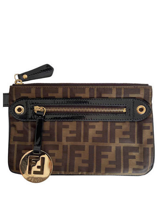 Fendi Patent Zucca Beauty Pouch Tobacco Black