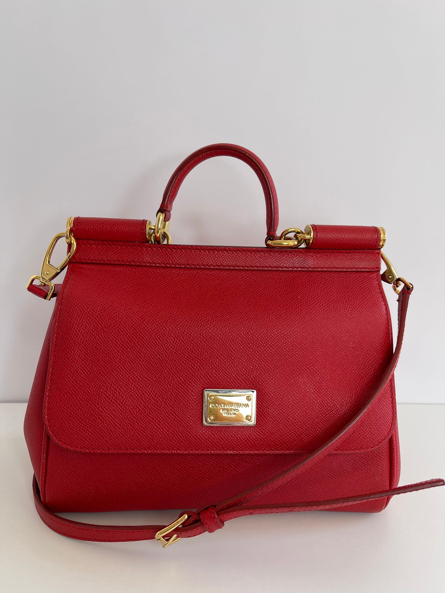 Dolce Gabbana Medium Miss Sicily Red Leather Top Handle Bag