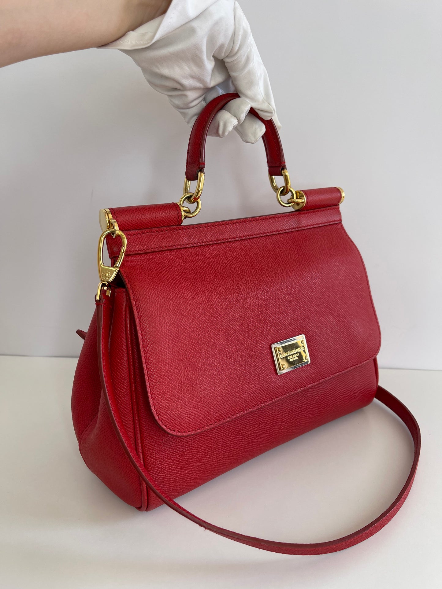 Dolce Gabbana Medium Miss Sicily Red Leather Top Handle Bag