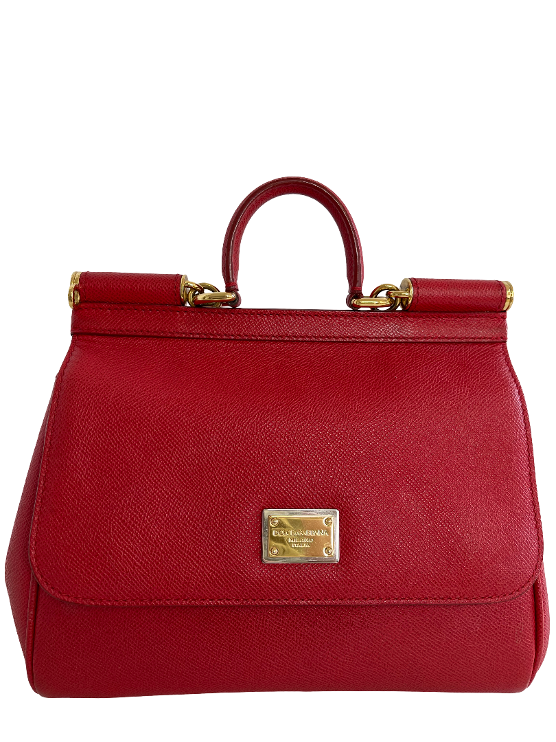 Dolce Gabbana Medium Miss Sicily Red Leather Top Handle Bag