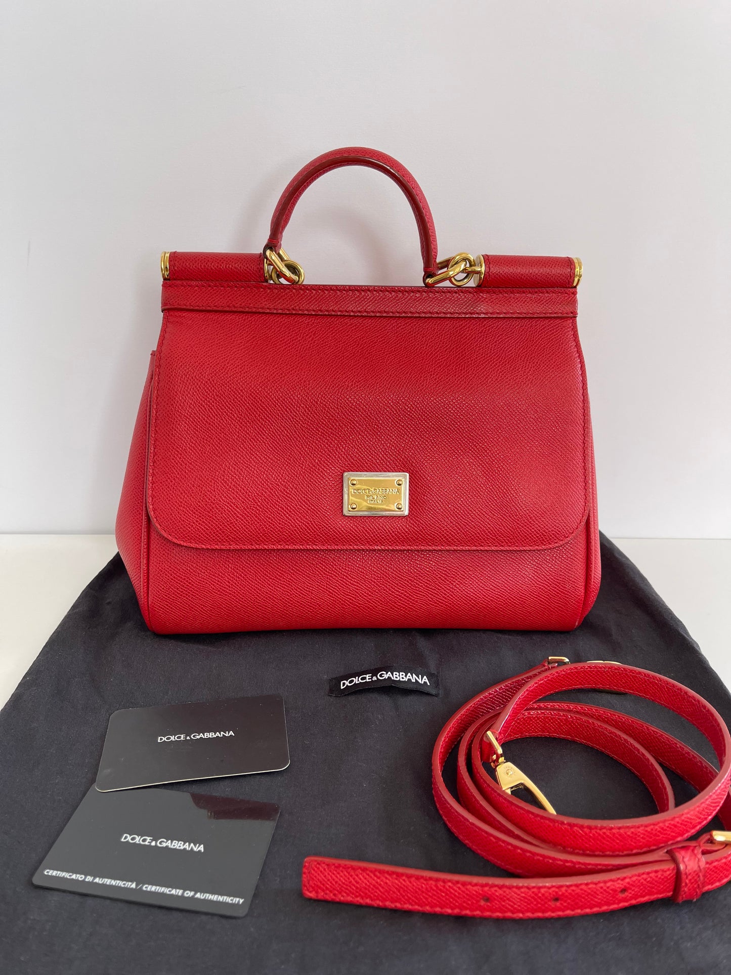 Dolce Gabbana Medium Miss Sicily Red Leather Top Handle Bag