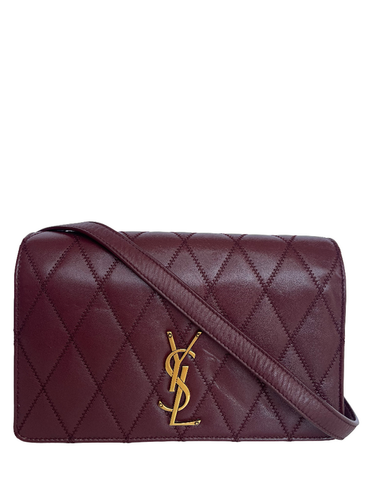 Saint Laurent Lambskin Burgundy Diamond Quilted Angie Chain Bag