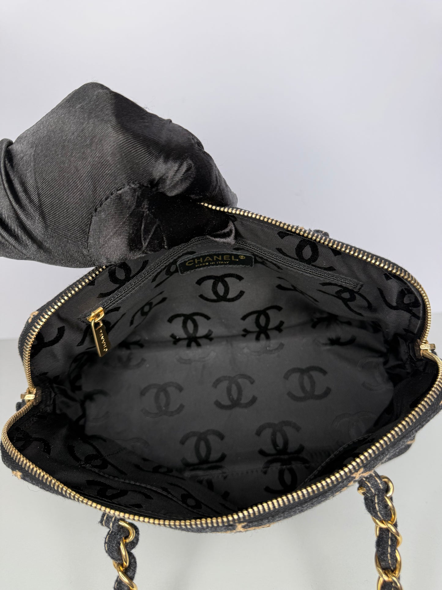 Chanel Grey Quilted Wool Surpique Bowler Bag