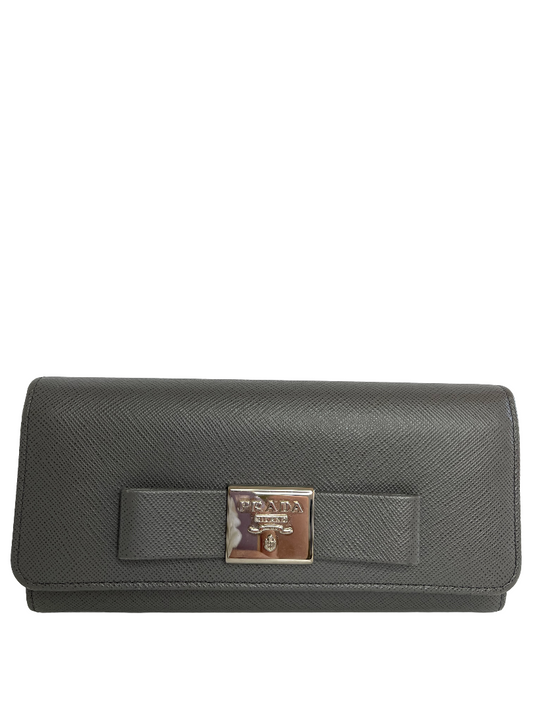 Prada Large Saffiano Grey Leather Wallet