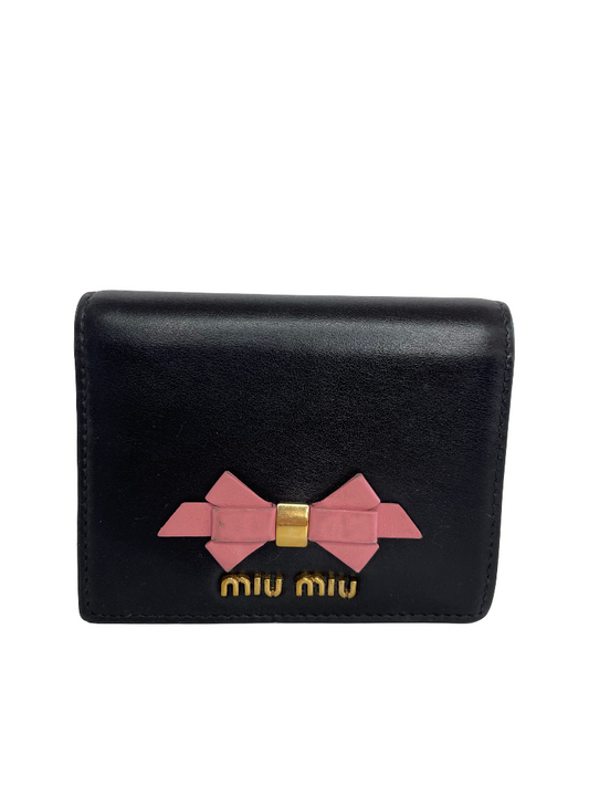 Miu Miu Soft Calfskin Bow Bi-Fold Wallet Black