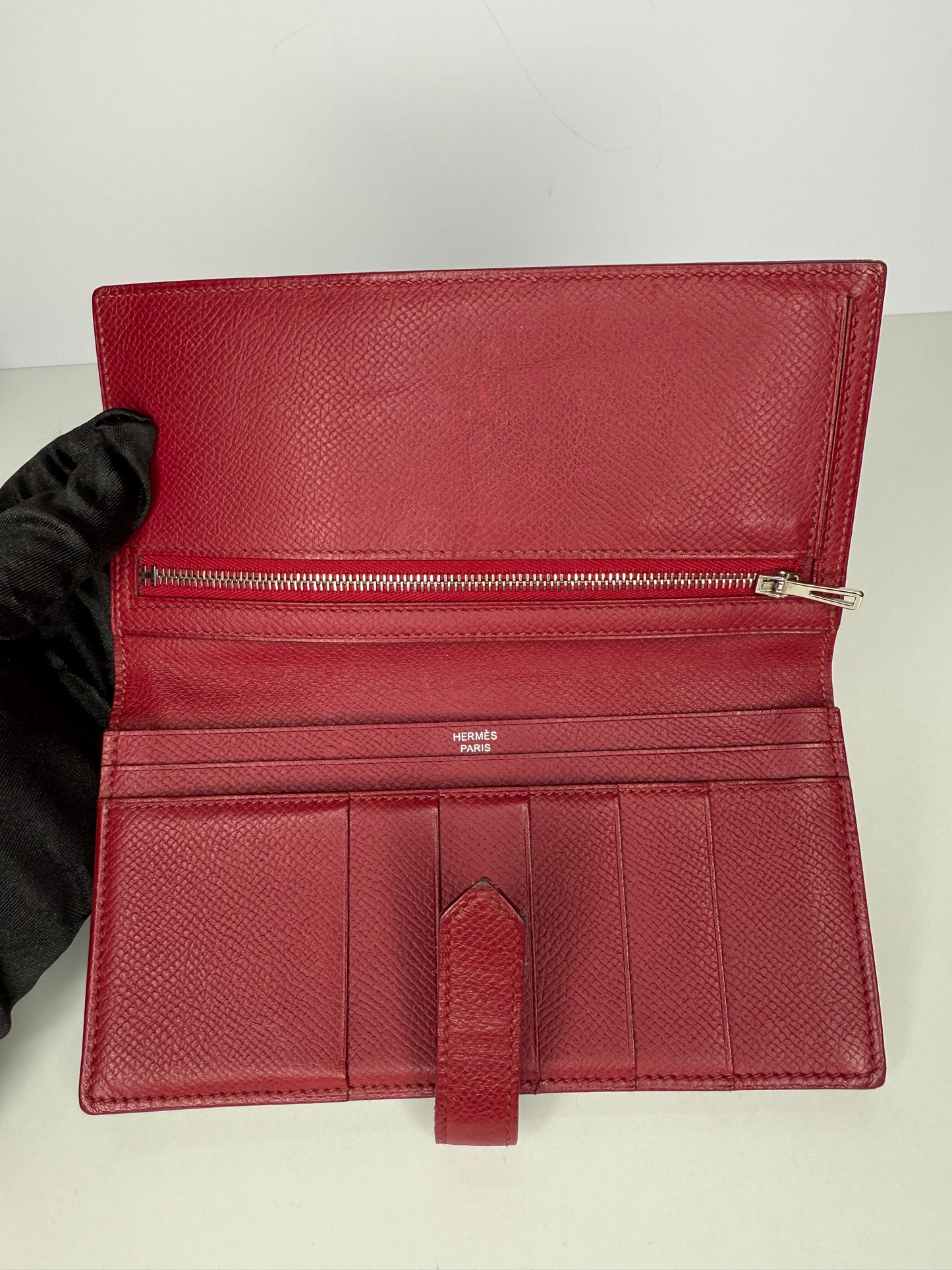 Hermès Epsom Bearn Gusset Wallet Rouge H