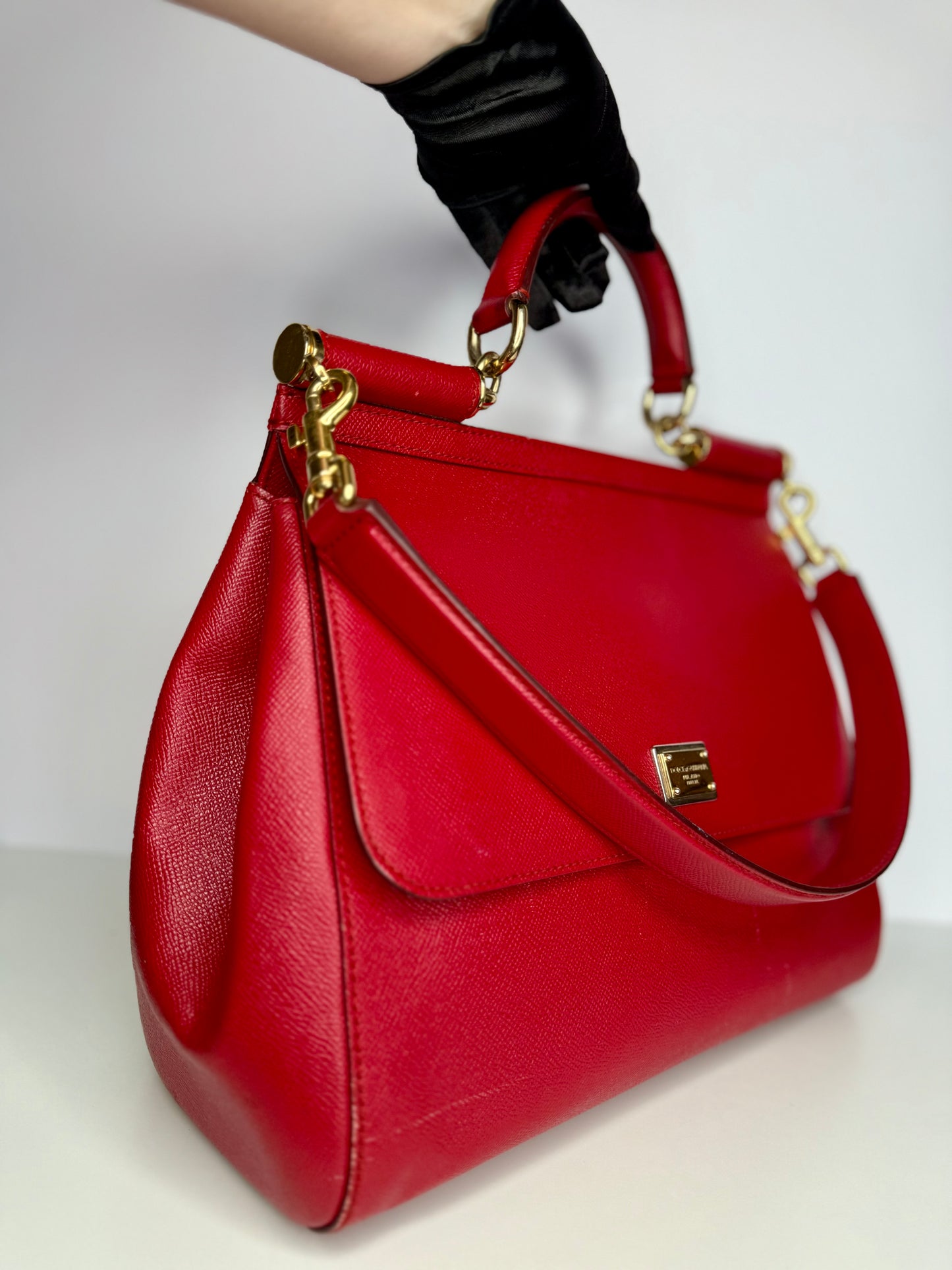 Dolce Gabbana Large Miss Sicily Red Leather Top Handle Bag