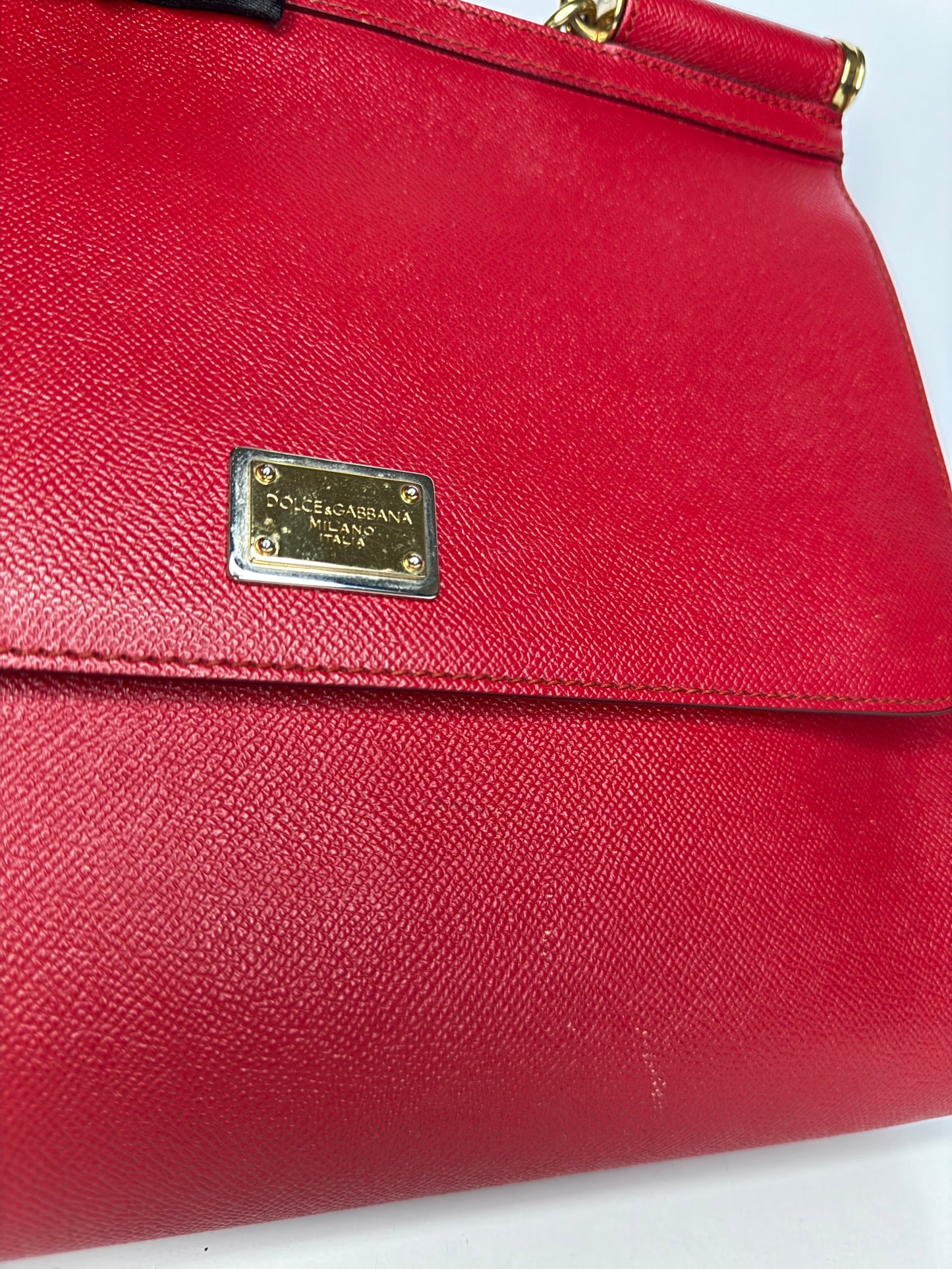 Dolce Gabbana Large Miss Sicily Red Leather Top Handle Bag