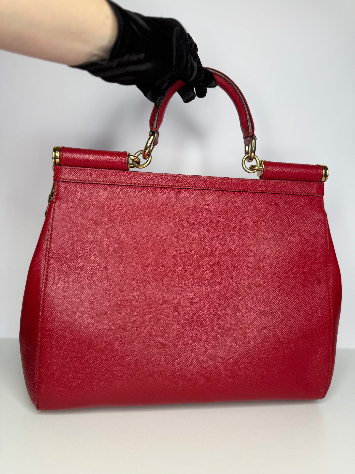 Dolce Gabbana Large Miss Sicily Red Leather Top Handle Bag