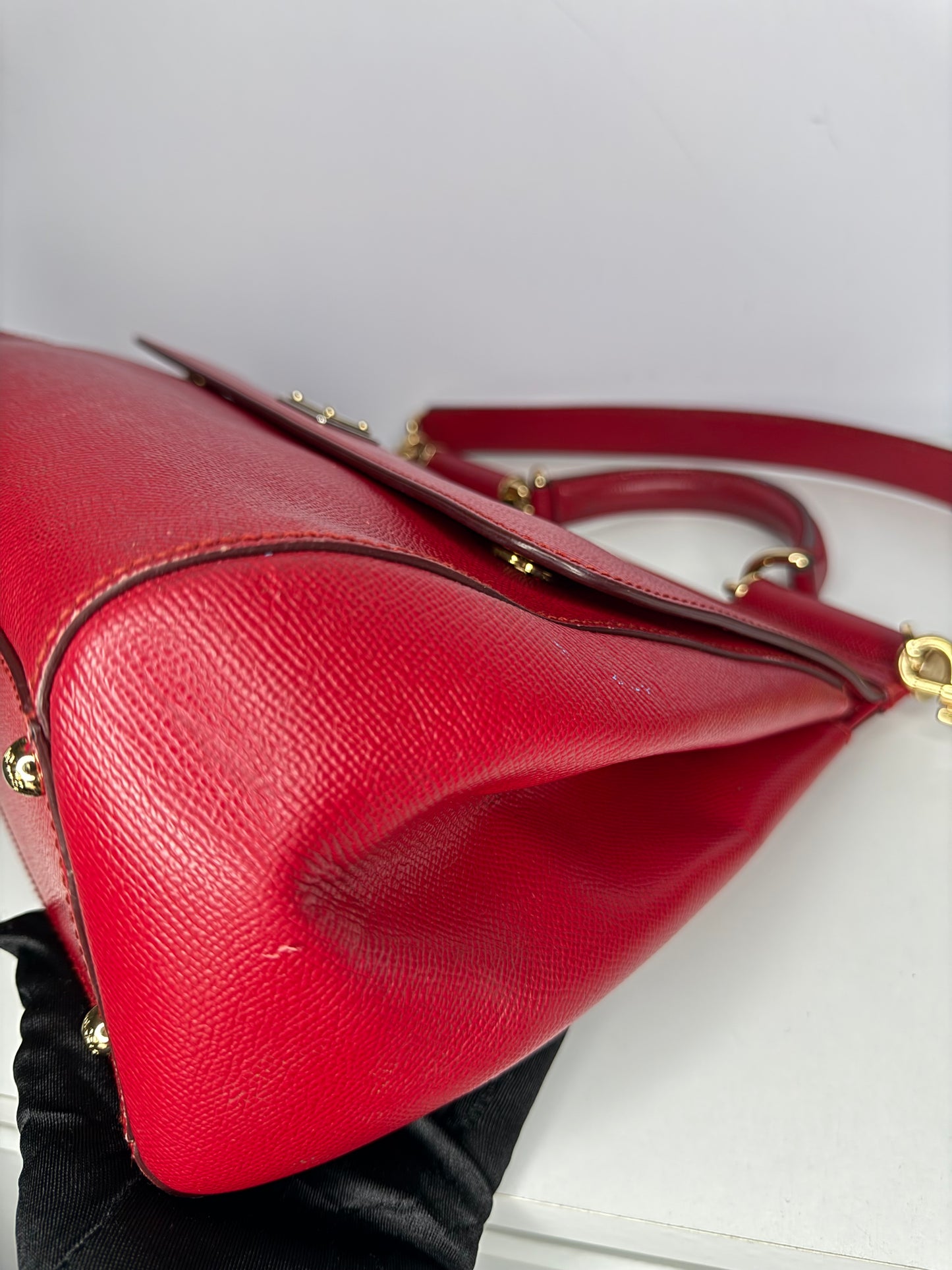 Dolce Gabbana Large Miss Sicily Red Leather Top Handle Bag