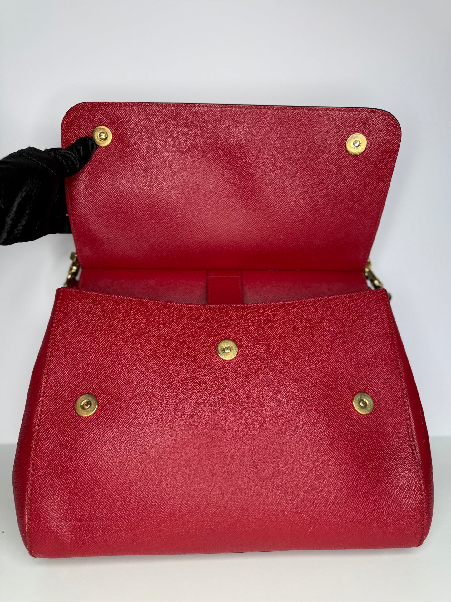 Dolce Gabbana Large Miss Sicily Red Leather Top Handle Bag