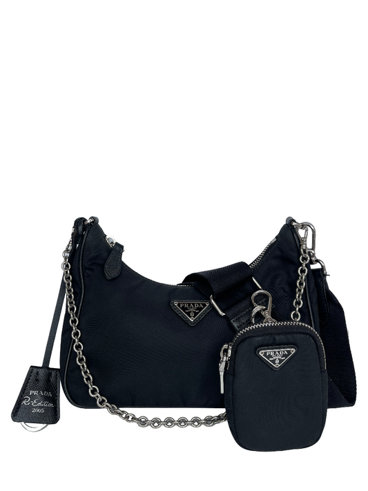 Prada Black Nylon and Saffiano Leather Re-Edition 2005 Multipochette