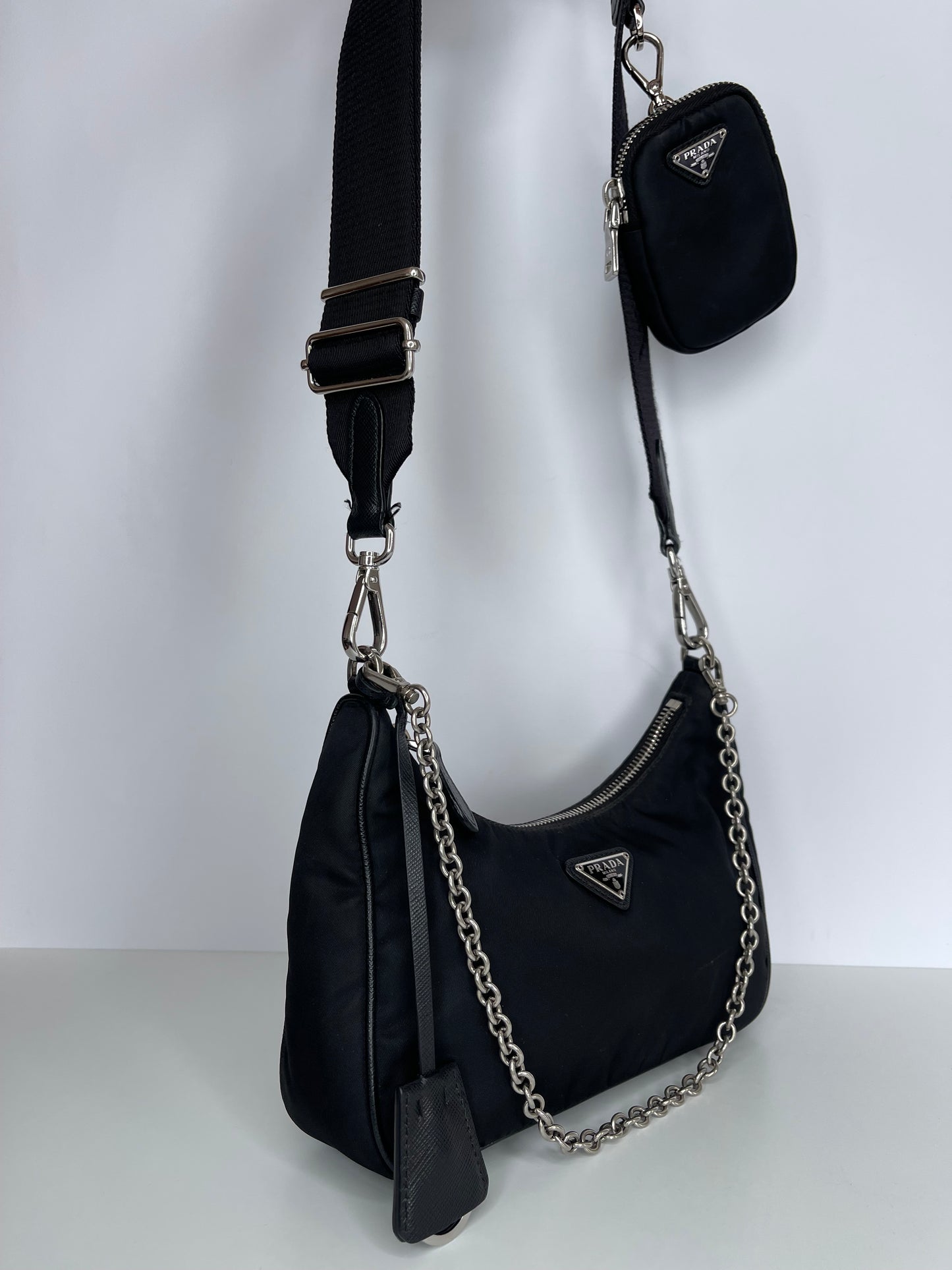 Prada Black Nylon and Saffiano Leather Re-Edition 2005 Multipochette