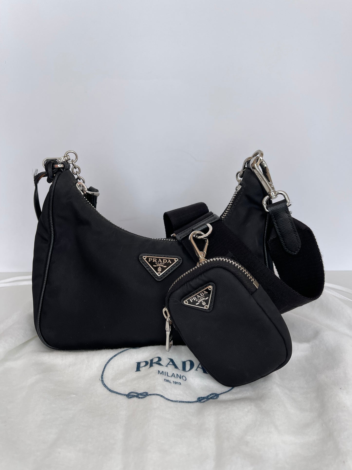 Prada Black Nylon and Saffiano Leather Re-Edition 2005 Multipochette