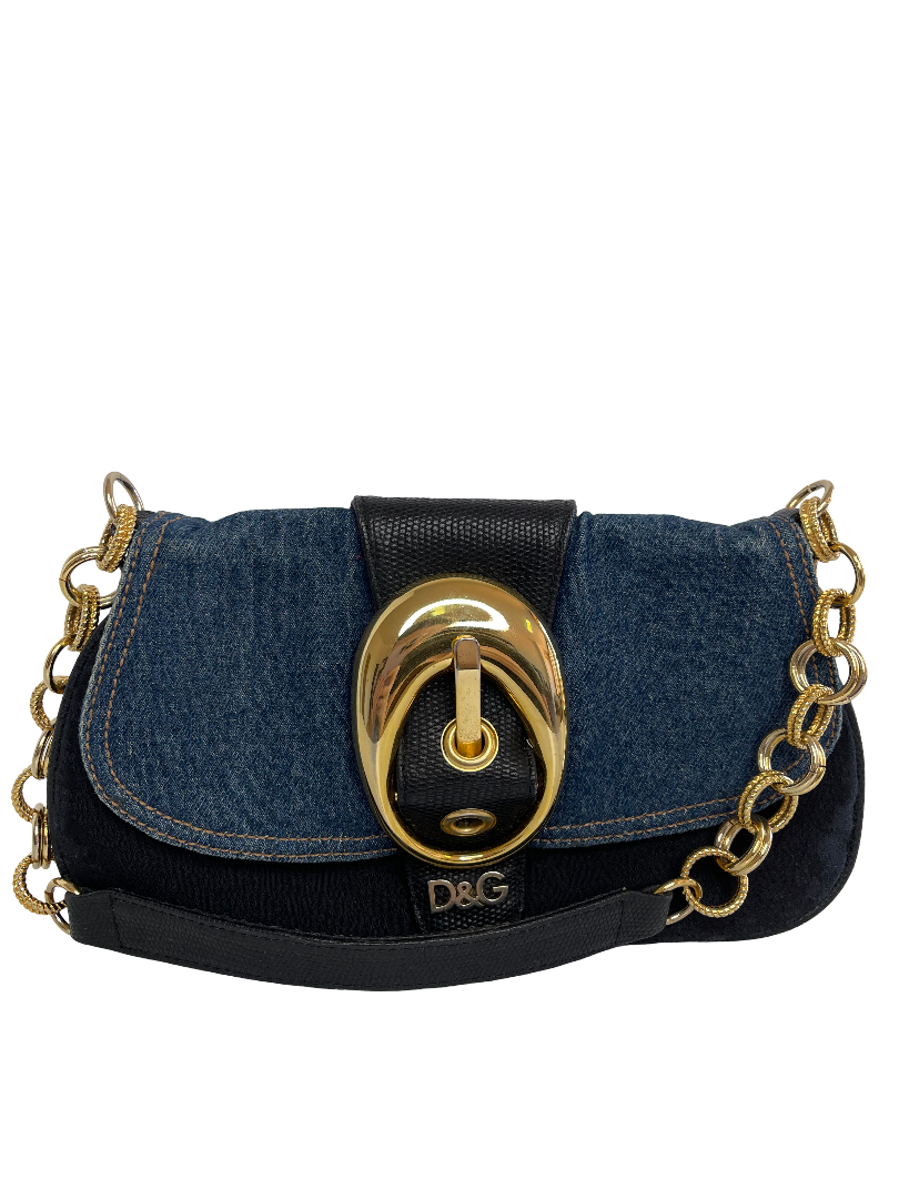 Dolce Gabbana D&G Buckle Denim Canvas Mini Shoulder Bag