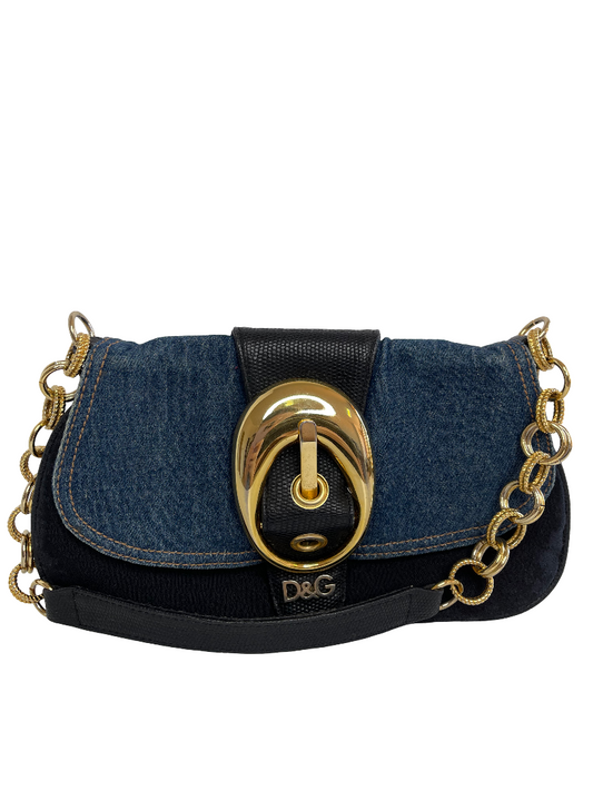 Dolce Gabbana D&G Buckle Denim Canvas Mini Shoulder Bag