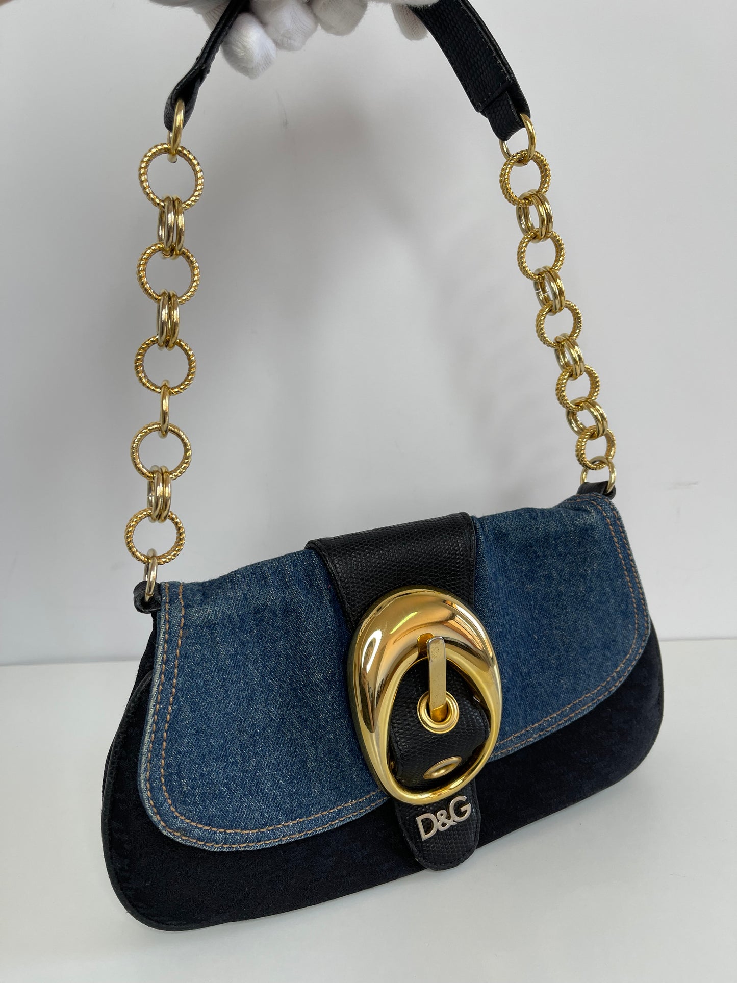 Dolce Gabbana D&G Buckle Denim Canvas Mini Shoulder Bag