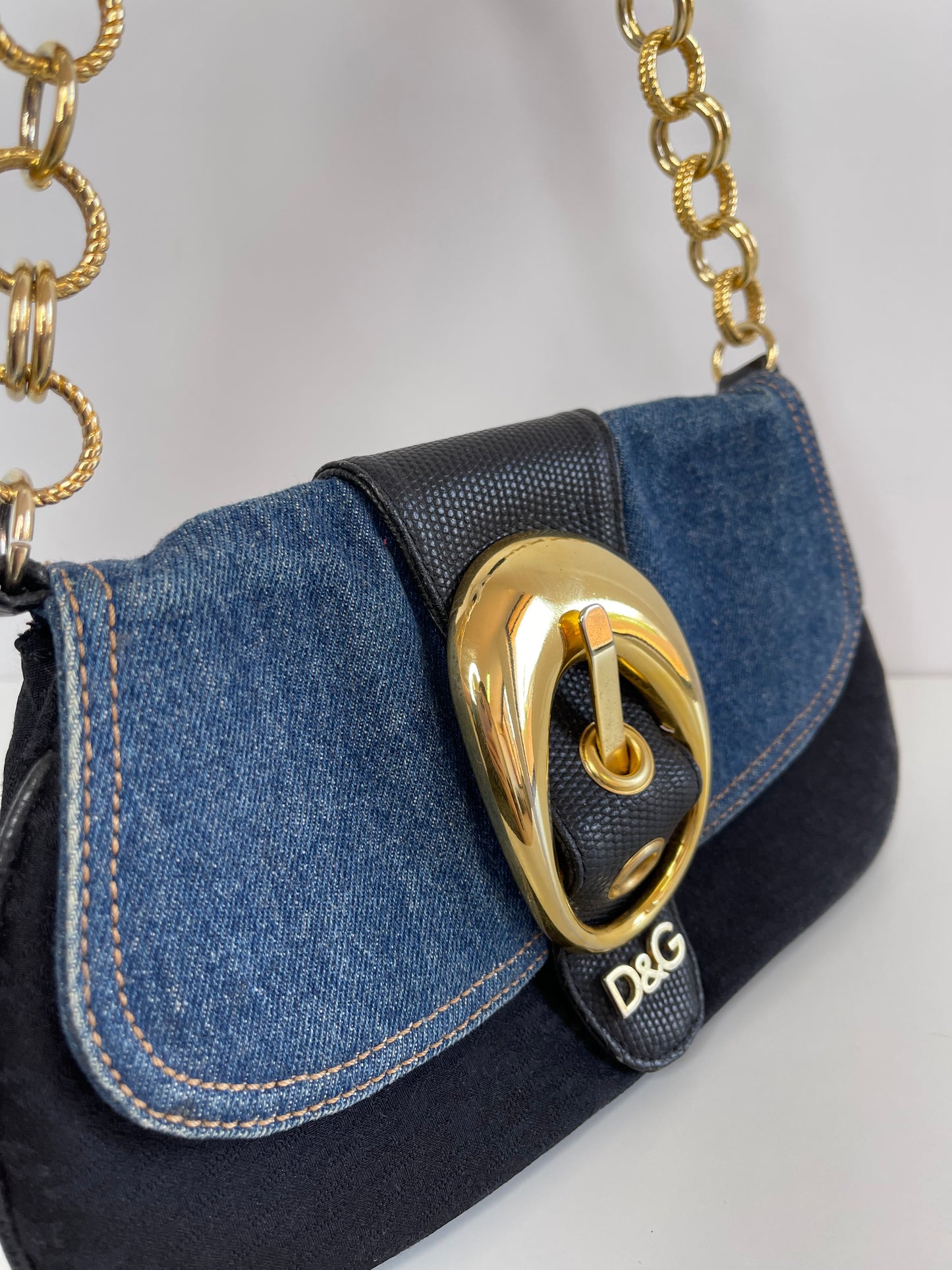 Dolce Gabbana D&G Buckle Denim Canvas Mini Shoulder Bag