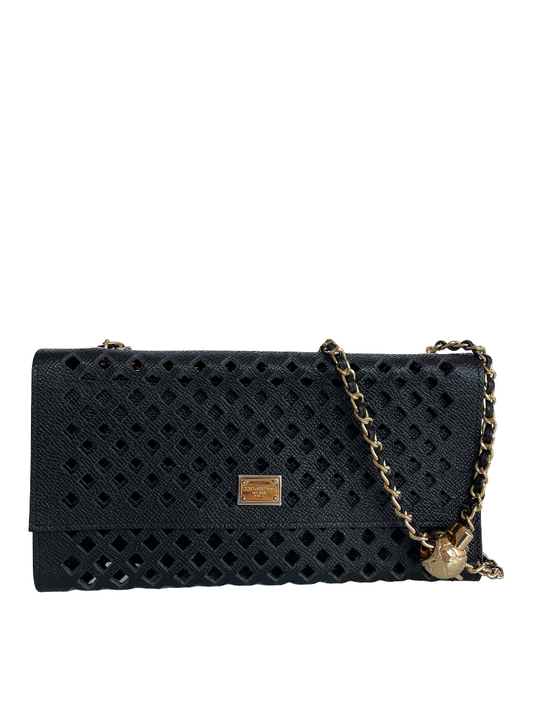 Dolce Gabbana Black Leather Wallet on Chain