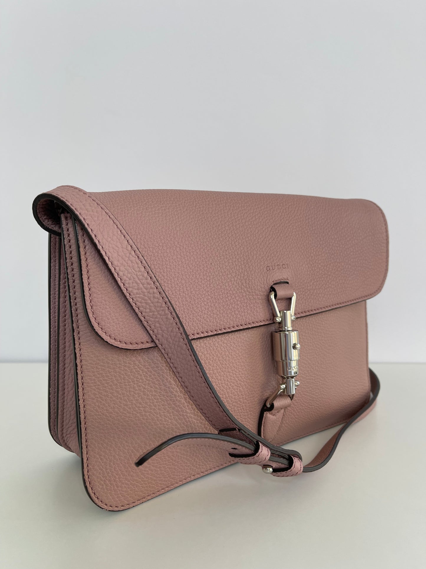 Gucci Light Pink Pebbled Leather Soft Jackie Flap Shoulder Bag