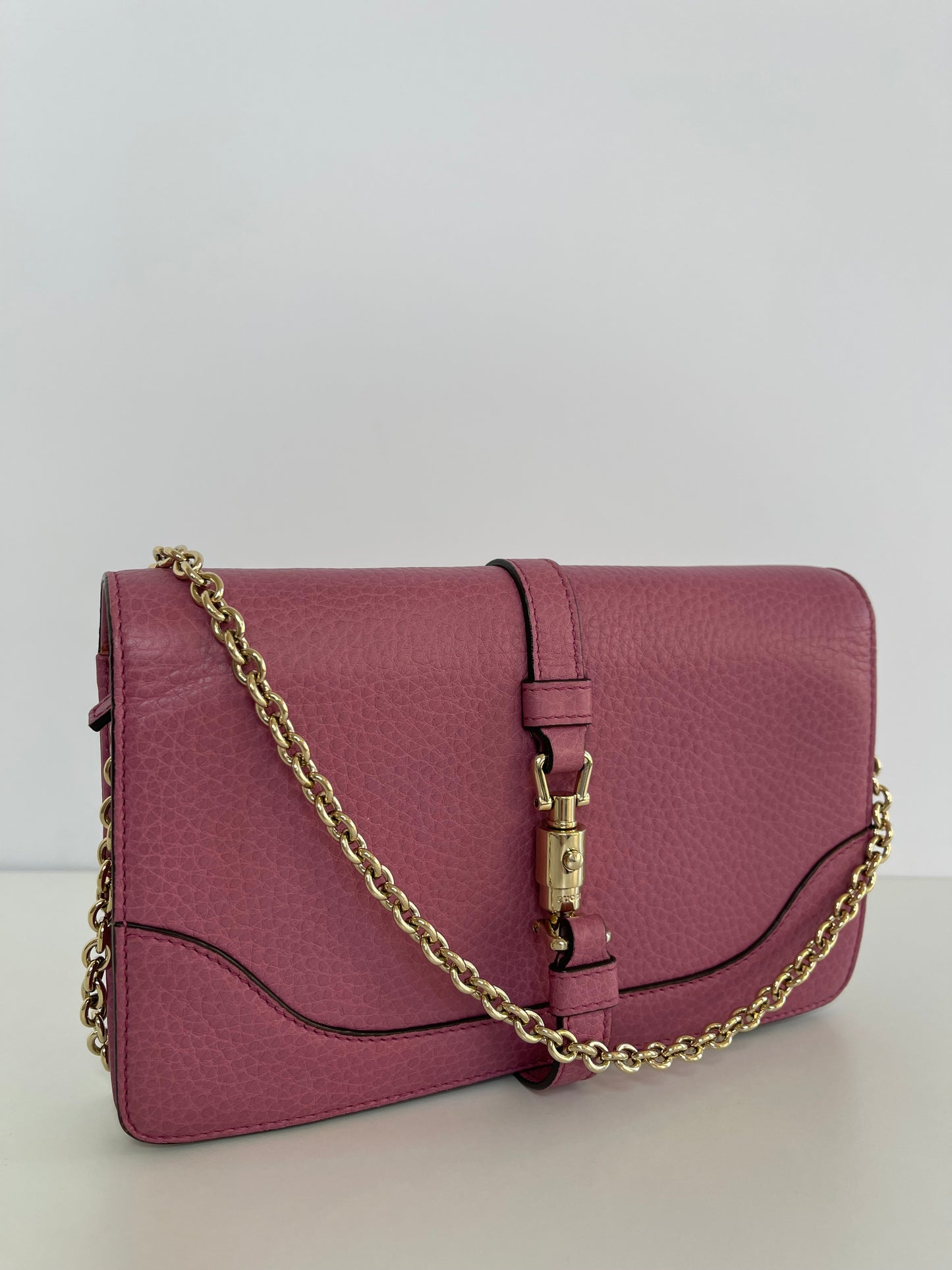 Gucci Pebbled Calfskin Piston Broadway Evening Bag Fresia Rose