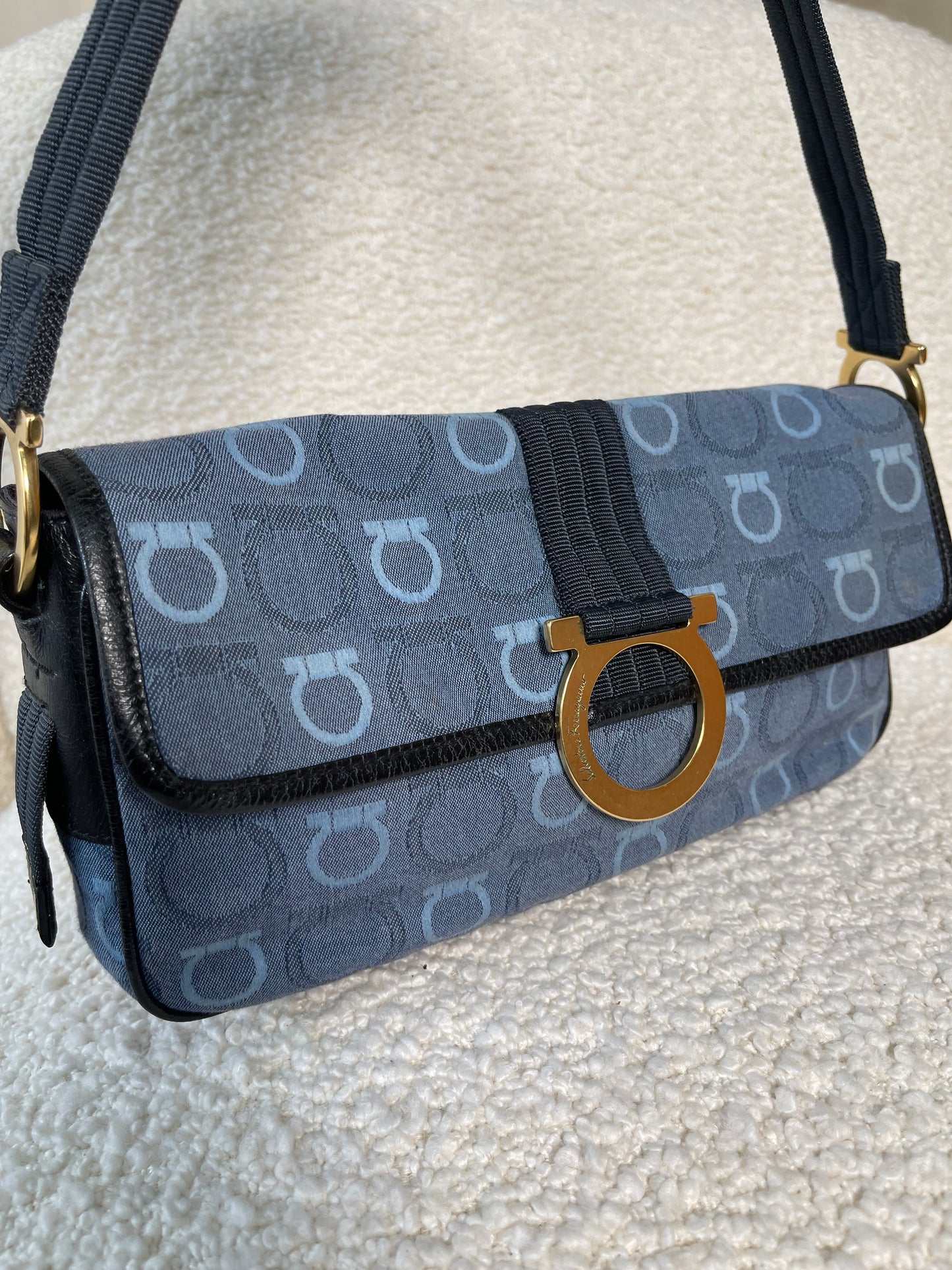 Salvatore Ferragamo Gancini Denim Pochette