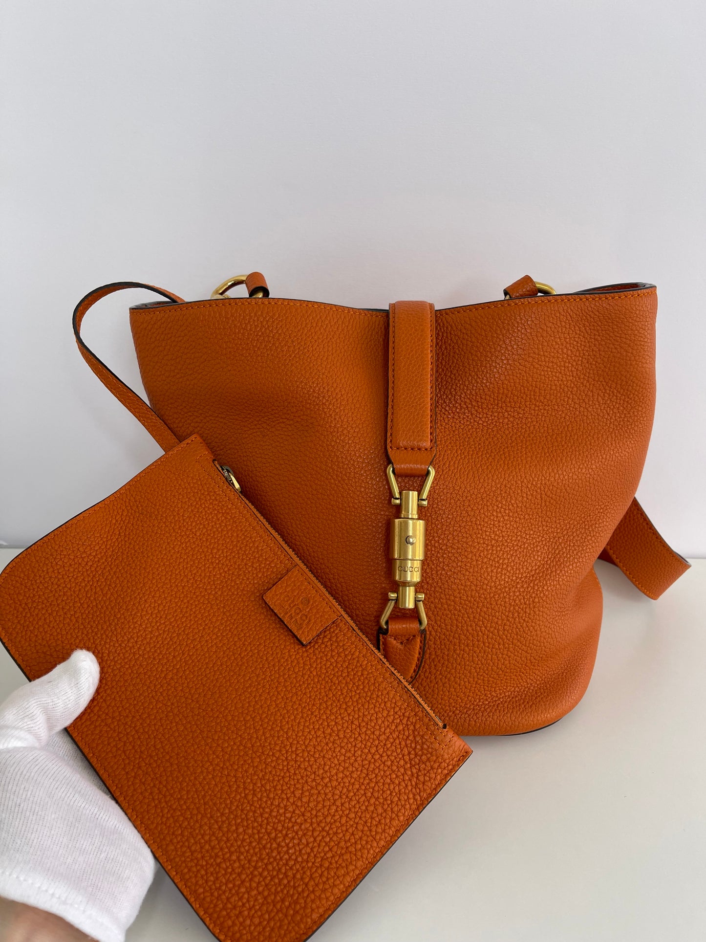 Gucci Orange Soft Leather Jackie Bucket Bag