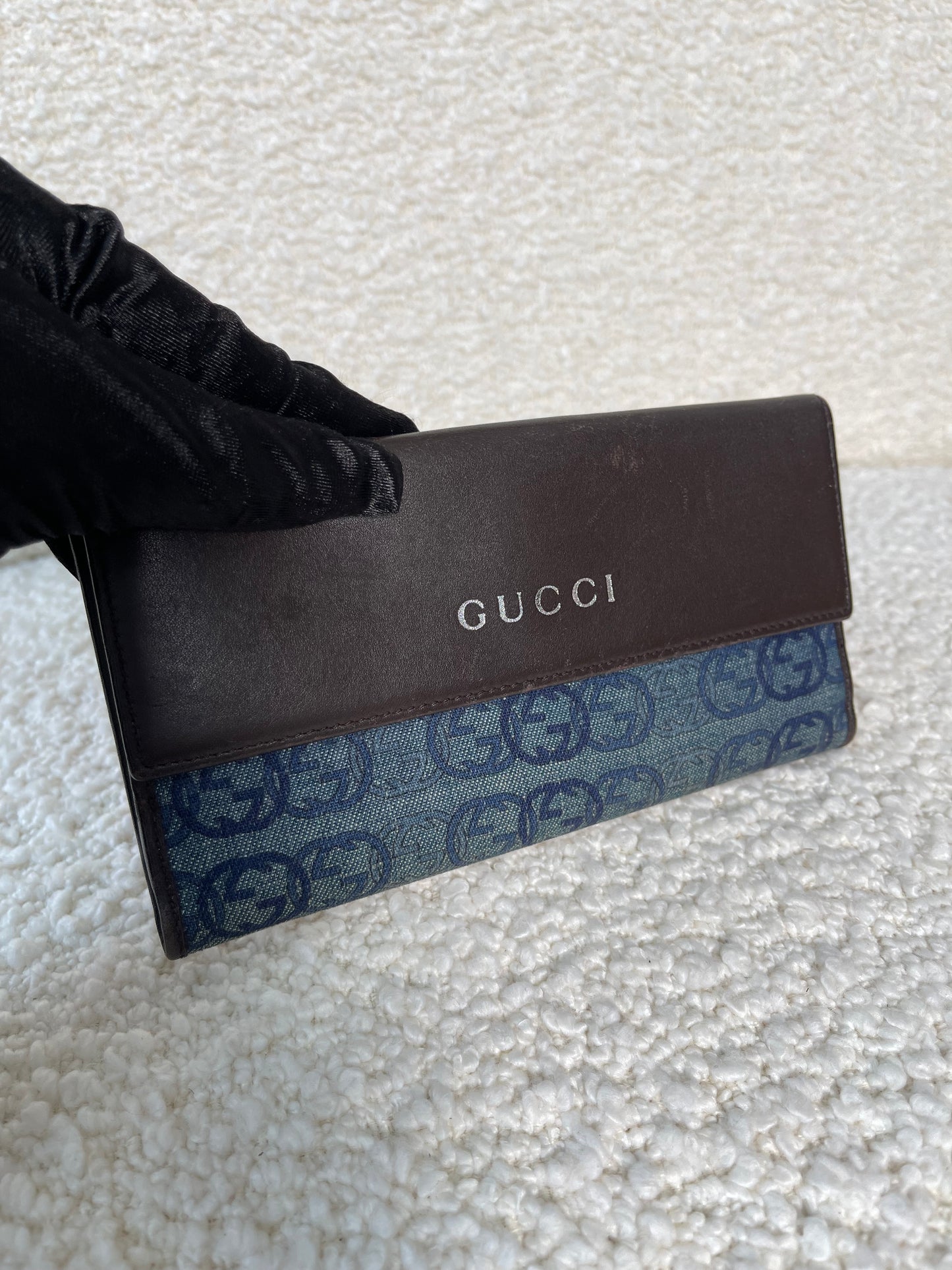 Gucci Bifold Long Wallet GG Denim Canvas