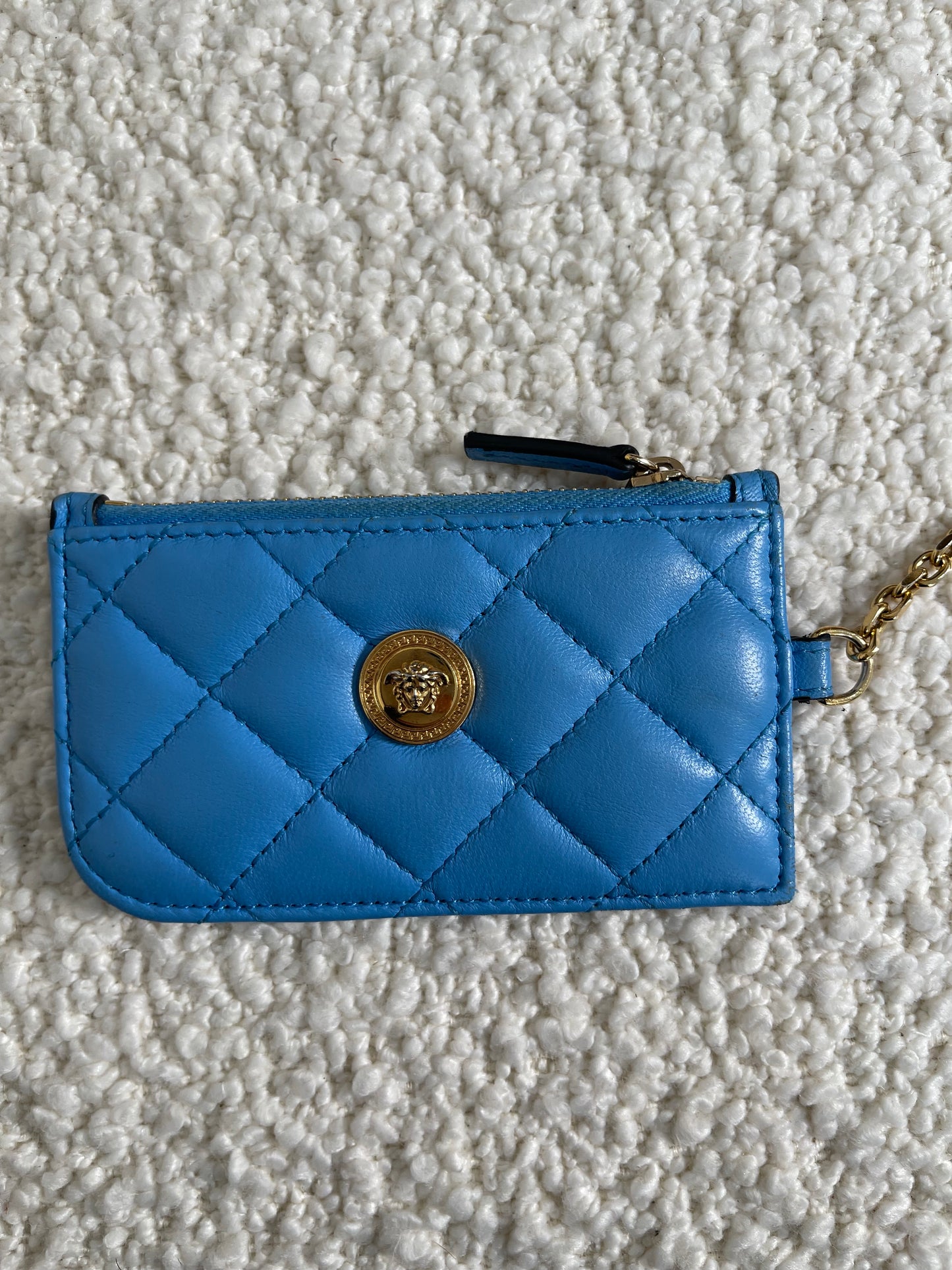 Versace La Medusa Blue Quilted Lamb Leather Compact Snap Wallet