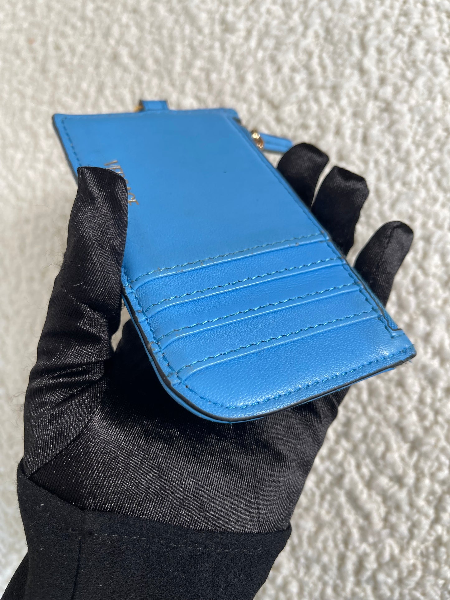 Versace La Medusa Blue Quilted Lamb Leather Compact Snap Wallet