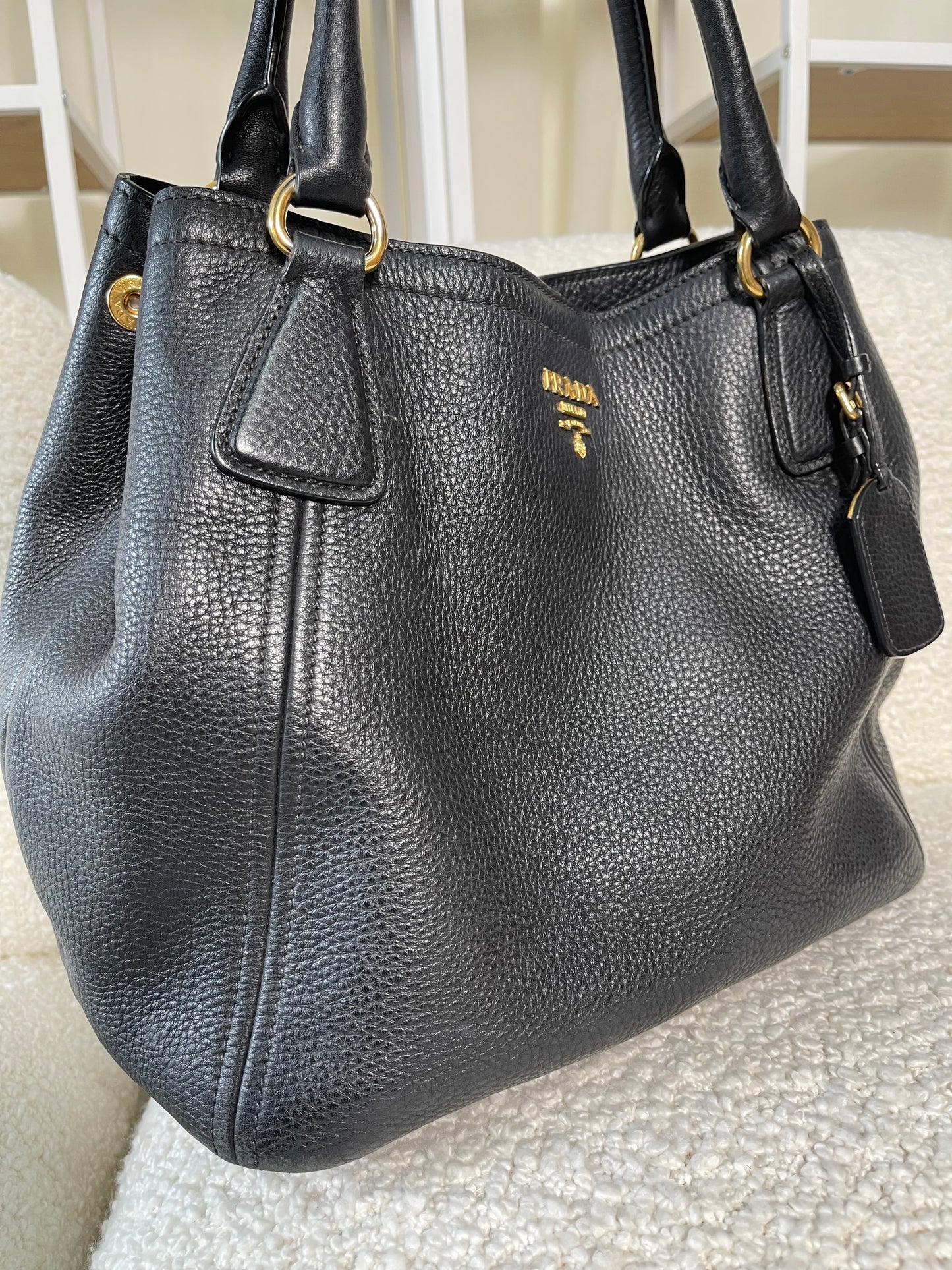 Prada Black Leather Vitello Daino Tote