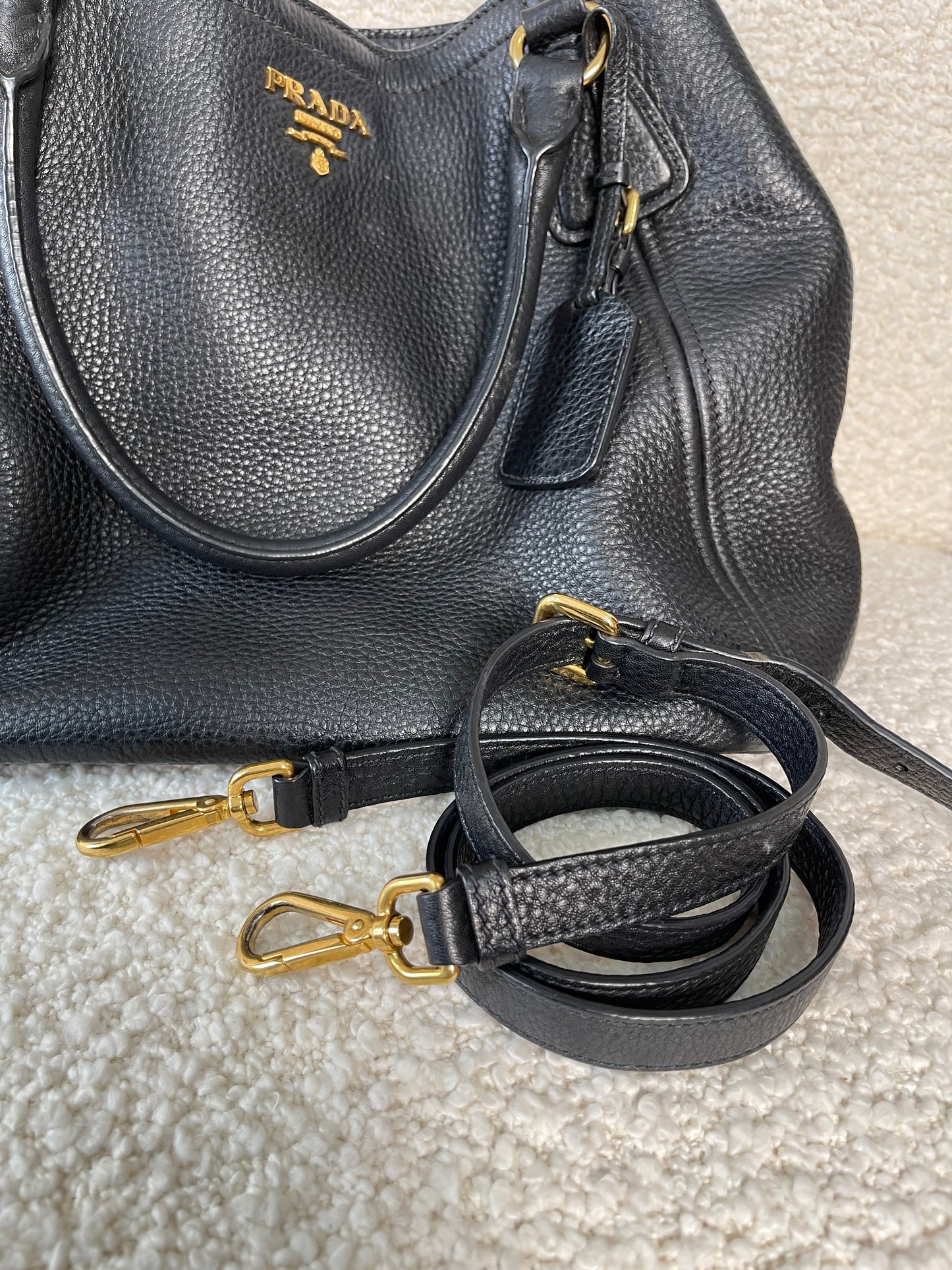 Prada Black Leather Vitello Daino Tote