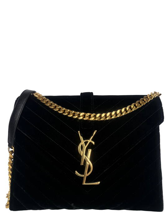 Saint Laurent Black Velvet Matelasse Medium Envelope Shoulder Bag