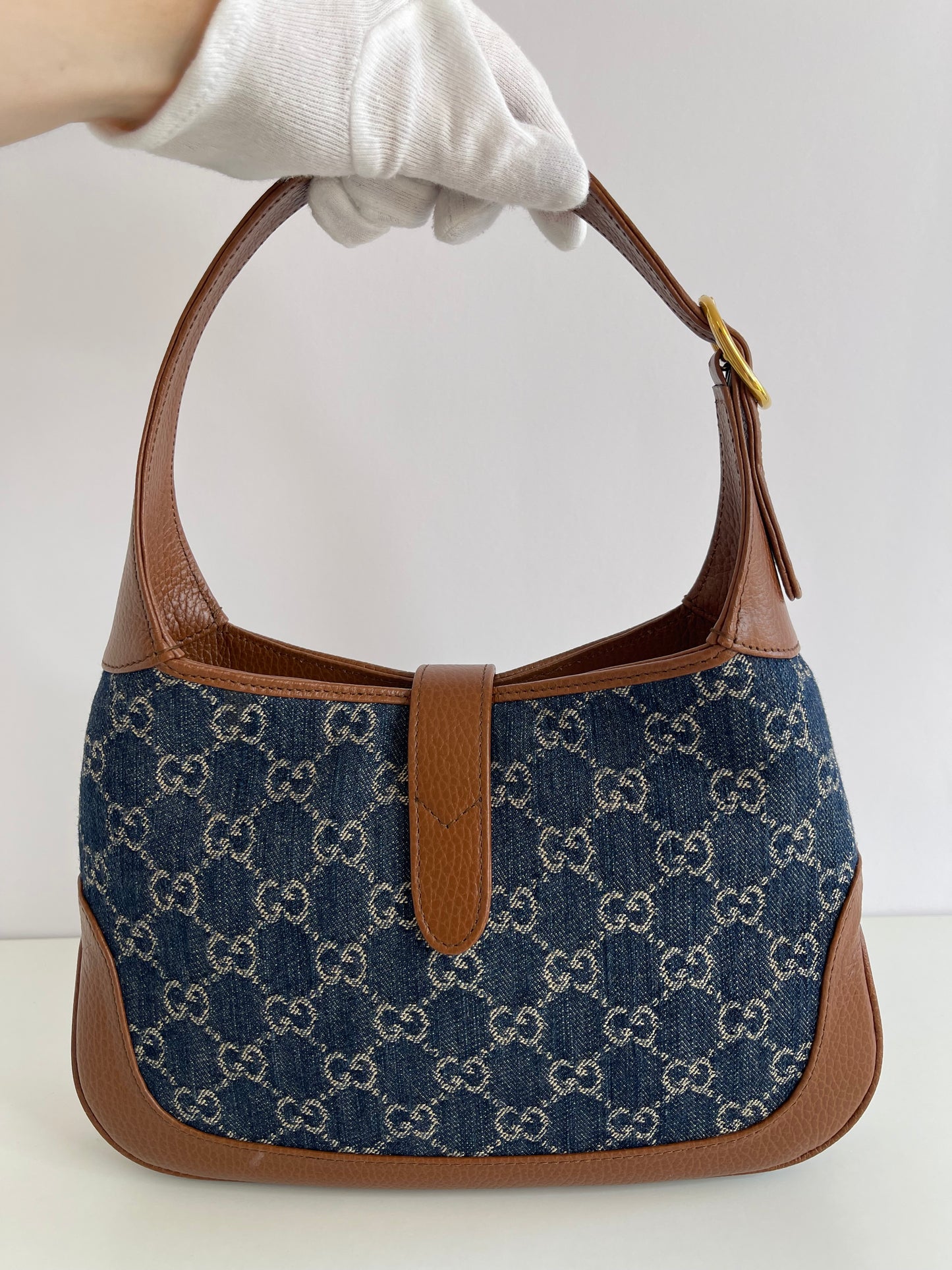 Gucci Jackie 1961 Small Shoulder Bag GG Denim Blue/Ivory