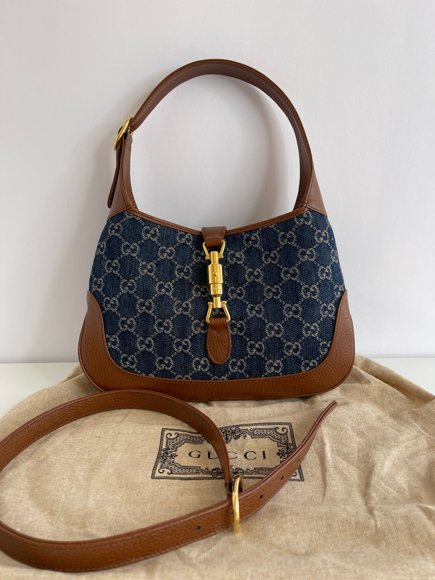 Gucci Jackie 1961 Small Shoulder Bag GG Denim Blue/Ivory