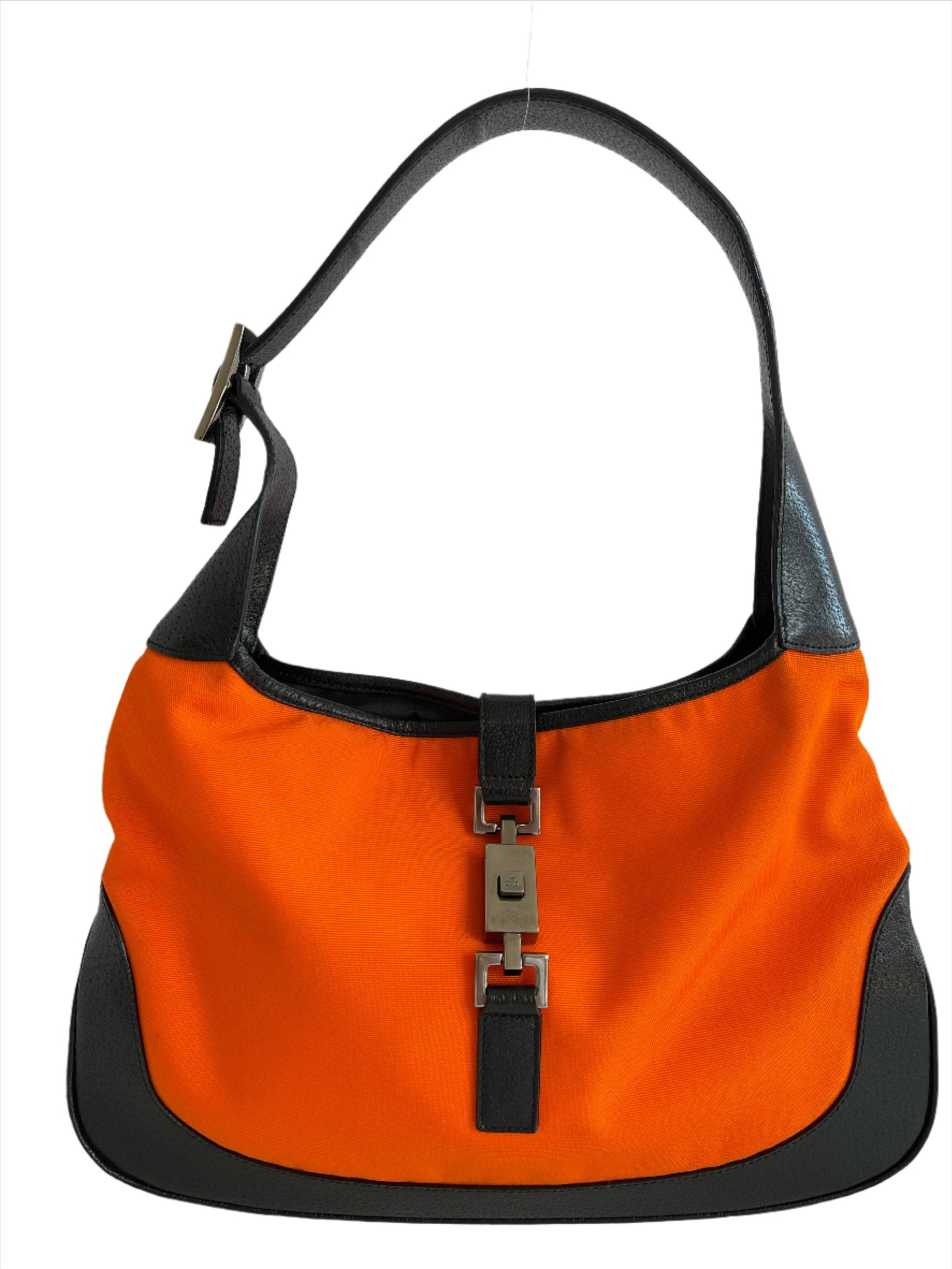 Gucci Vintage Neon Orange Canvas & Black Leather Jackie Bag