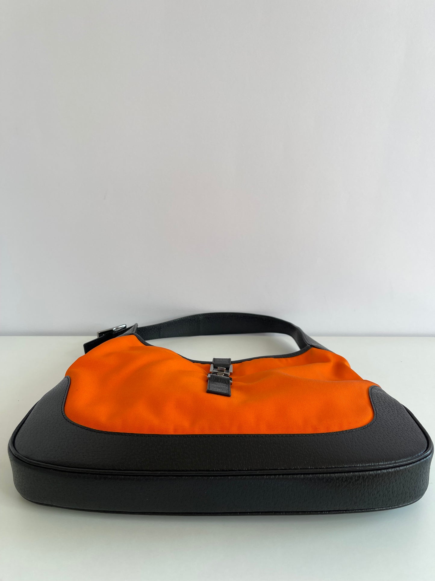 Gucci Vintage Neon Orange Canvas & Black Leather Jackie Bag