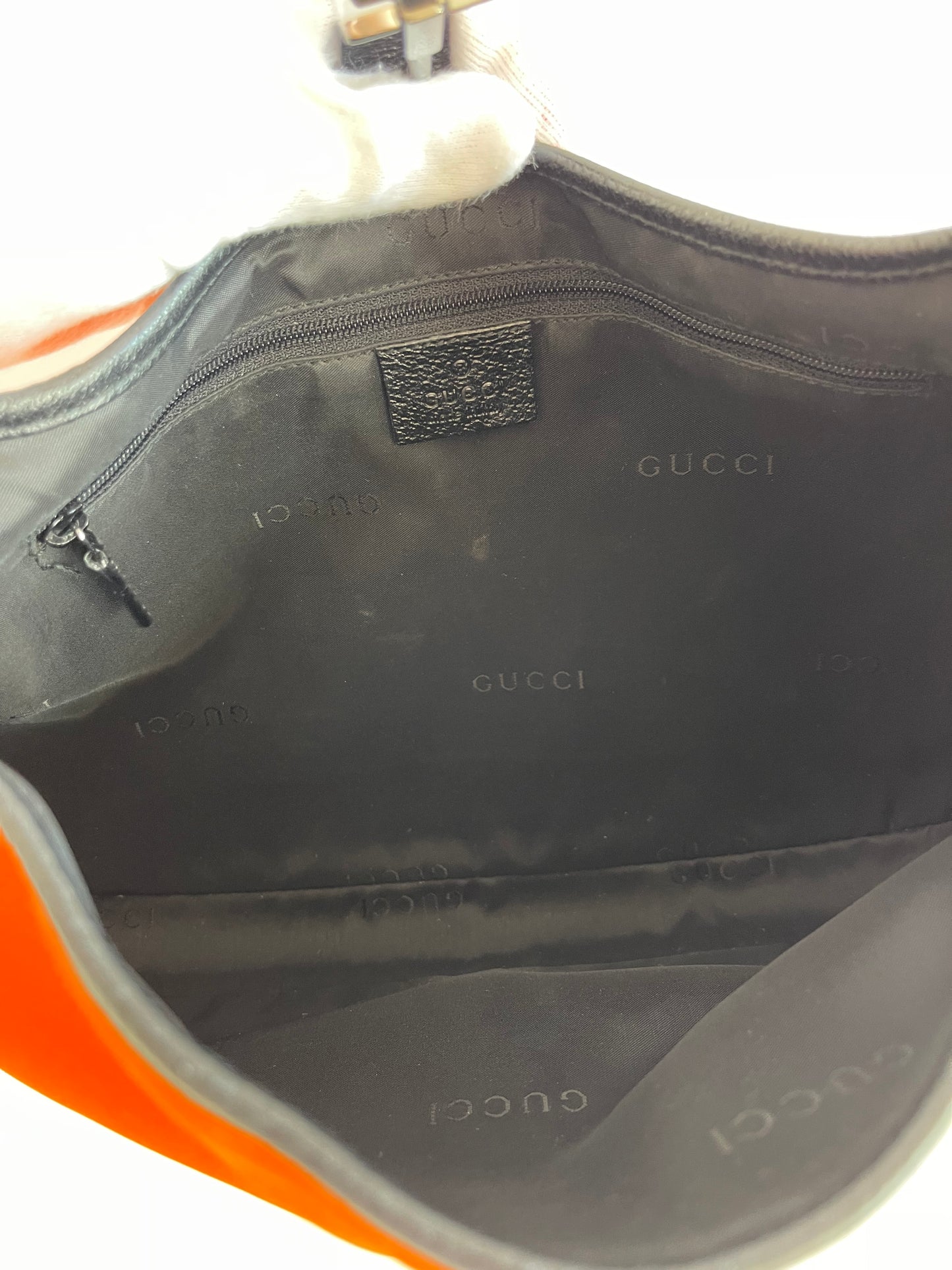 Gucci Vintage Neon Orange Canvas & Black Leather Jackie Bag