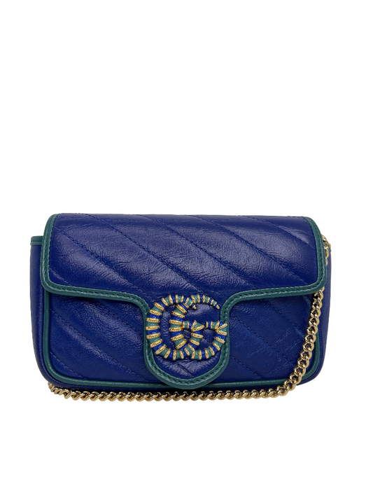 Gucci Super Mini Azalea Torchon GG Marmont Shoulder Bag Imperial Blue Pavone